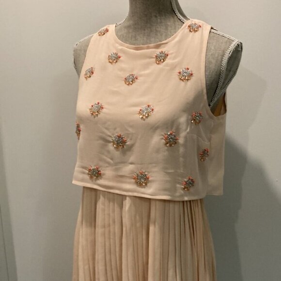 Topshop Pink Tulle Pleated Floral Sequins Mini Dress - Picture 6 of 14